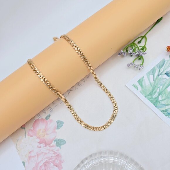 Rose Gold Flat Link Necklace with Elegant Bold Twist Design – 50cm, XPNL0053 - Picture 5 of 12